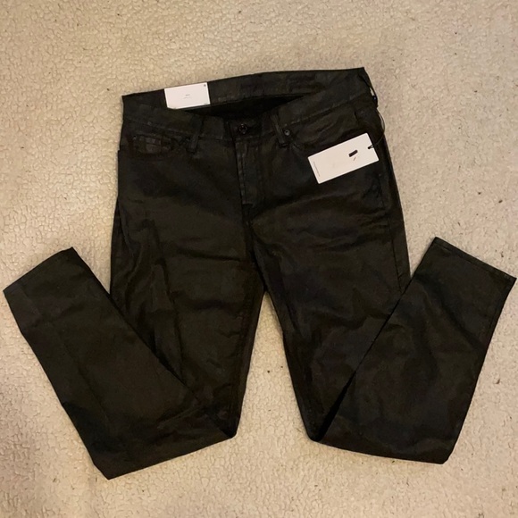 7 For All Mankind Cropped Gwenevere Skinny Coated Black Jeans